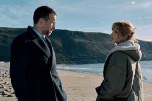 © Sky UK Kelly Reilly and Rafe Spall in Under Salt Marsh (2026)