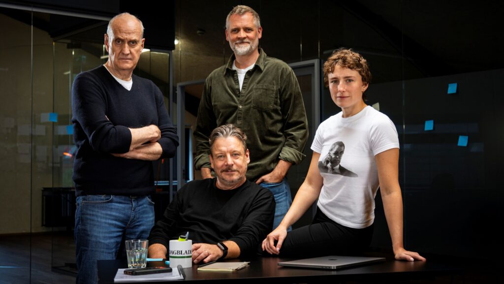 Anders W. Berthelsen, Mathilde Arcel, Søren Pilmark og instruktør Mikkel Serup Fotograf: Per Arnesen